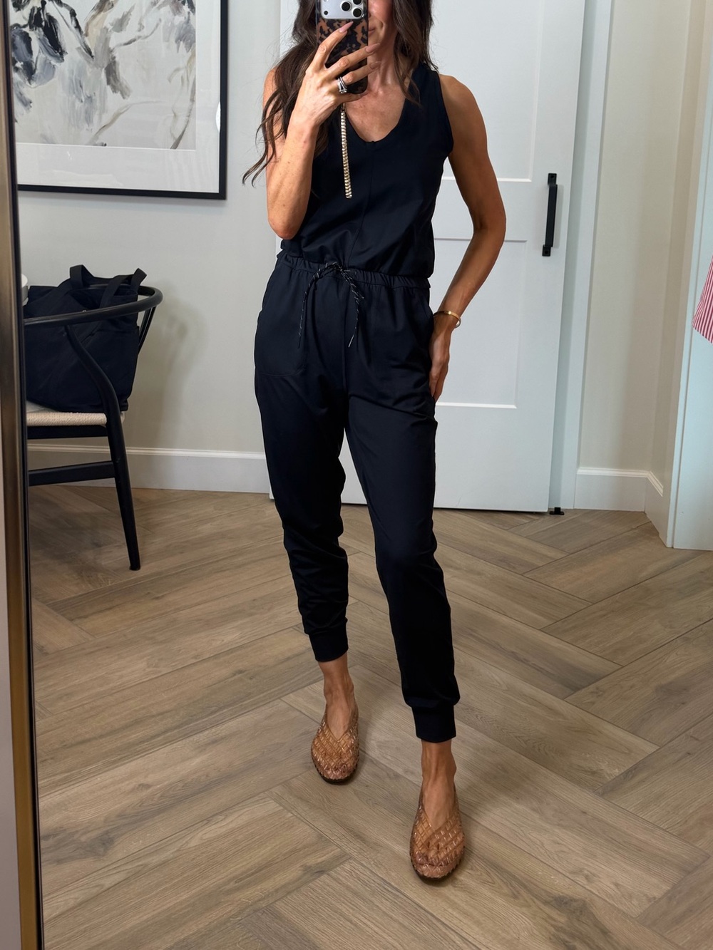 Zella women’s black jumpsuit jogger, sleeveless with Drawstring waist